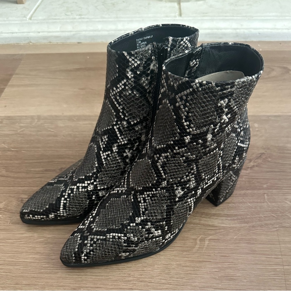 Madden Girl Black and Gray Snakeskin Ankle Booties